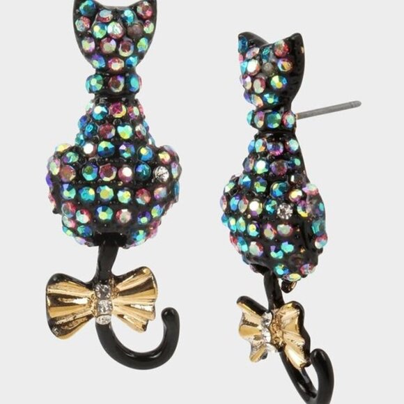 NWT Betsey Johnson rhinestone cat earrings - Picture 4 of 8